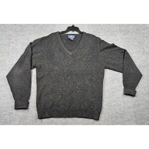 Woodward Mens XLT V-Neck Sweater Charcoal Gray 100% Lambswool Knit Pullover Tall